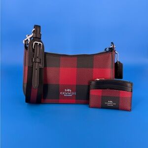 Coach Jes Baguette Buffalo Plaid Print Crossbody Bag and Card Wallet Set